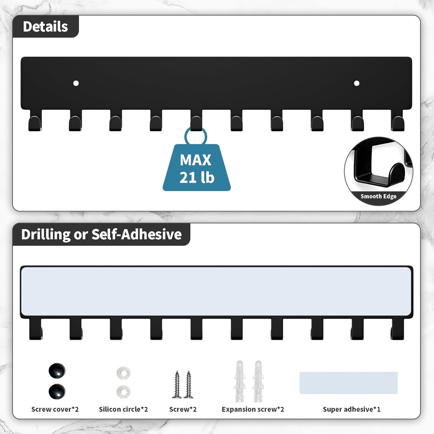 Key Hooks with 10 Hooks Wall Mounted Key Holder for Hallway