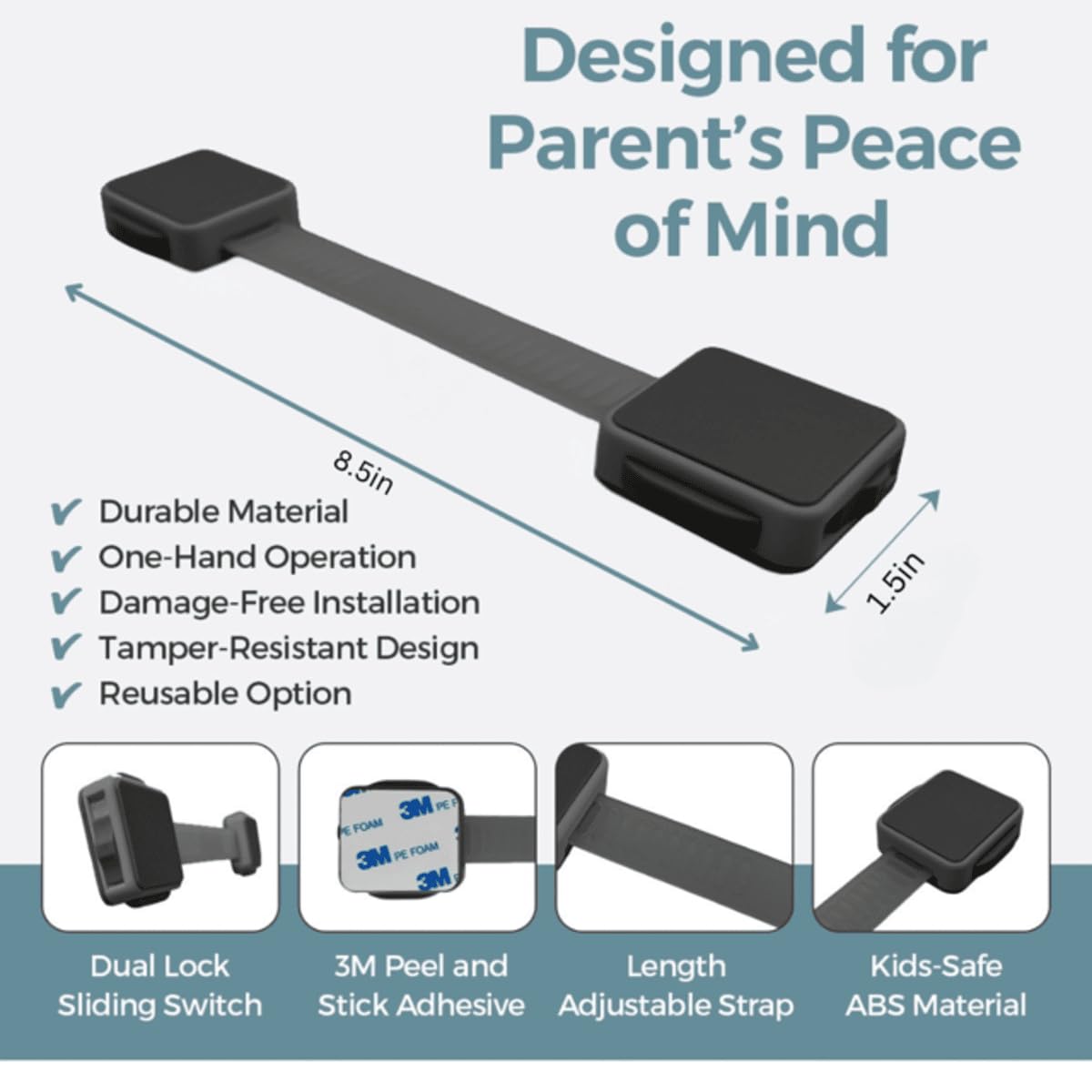 6 Pack Black Child Proof Cabinet Locks No Drilling Easy Installation Adjustable & Reusable