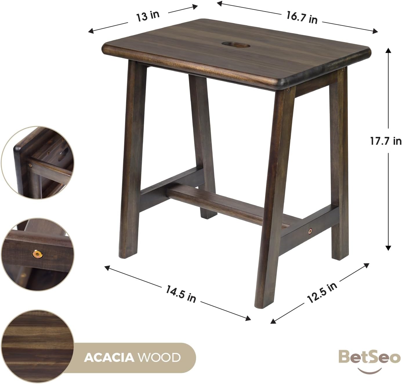 Wood Stool  Rectangular (16.7" D x 13" W x 17.7" H)  Small Bench Sea End Table Bathroom