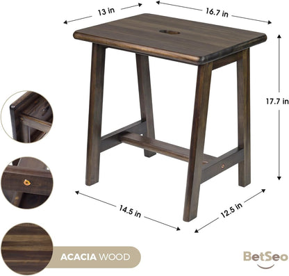 Wood Stool  Rectangular (16.7" D x 13" W x 17.7" H)  Small Bench Sea End Table Bathroom