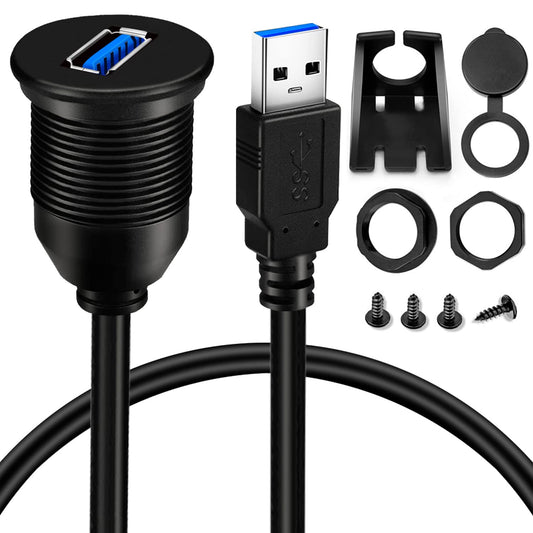 USB 3.0 Male to Female AUX Car Mount Flush Cable Waterproof Extension for Car Truck Boat Motorcycle Dashboard