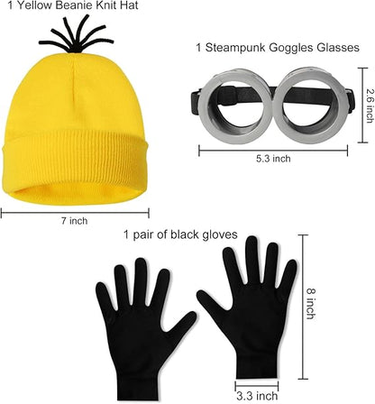 3 Pcs Costume Accessories Adult Goggles Glasses Yellow Beanie/Gloves for Men Women Cosplay