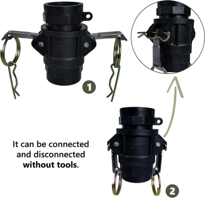 1 Inch Type A & D Polypropylene Cam and Groove Hose Fitting Kit with 1" Female & Male Camlock x 1" Shank (Hose Barb)