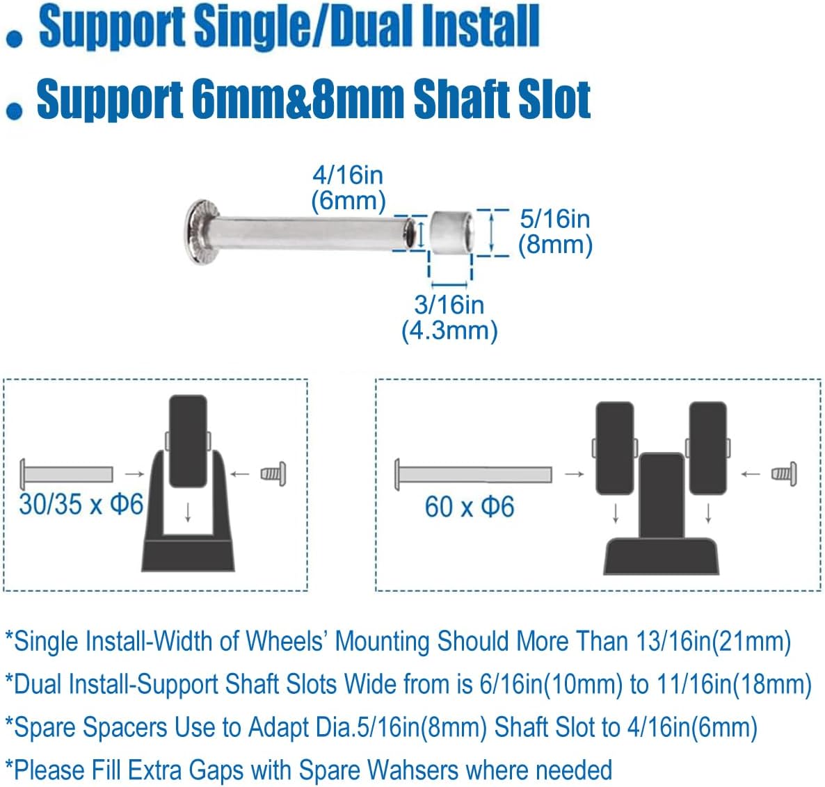 Luggage 45mm x 18mm Set of 4 Luggage Suitcase Replacement Wheels, Rubber Swivel Caster Wheels