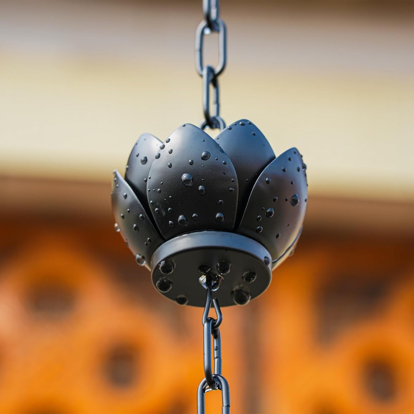 8.5ft Downspout Replacement with 12 Cups Heavy-Duty Black Metal Rain Catcher Divert Rainwater for Gardens Patios & Home Decor