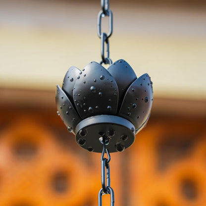 8.5ft Downspout Replacement with 12 Cups Heavy-Duty Black Metal Rain Catcher Divert Rainwater for Gardens Patios & Home Decor