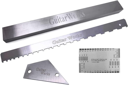 4 Pieces Guitar Luthier Tools Set Unilateral Notched Guitar Neck Straight Edge String Action Gauge Ruler Fret Rocker Fret Leveling Beam Set up Tool for Guitar Fretboard and Frets
