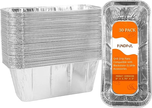 30-Pack Pans Liners for Blackstone Griddle Accessories, Aluminum Foil Pan Disposable for 17" 22" 28" 36" Blackstone