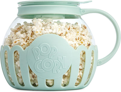 Microwave Popcorn Popper with Temperature Safe Glass 3-in-1 Lid Measures Kernels and Melts Butter
