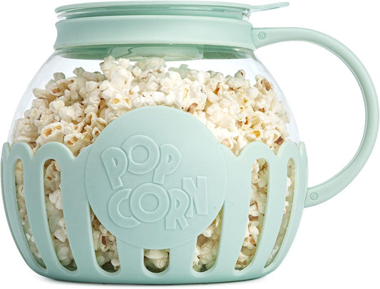 Microwave Popcorn Popper with Temperature Safe Glass 3-in-1 Lid Measures Kernels and Melts Butter