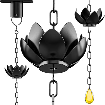 8.5ft Downspout Replacement with 12 Cups Heavy-Duty Black Metal Rain Catcher Divert Rainwater for Gardens Patios & Home Decor