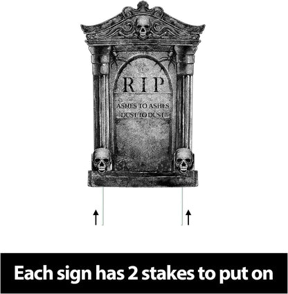 6ct Large Tombstone Halloween Yard Signs with Stakes 16" Realistic Scary Skeleton RIP Gravestones Lawn Cemetery