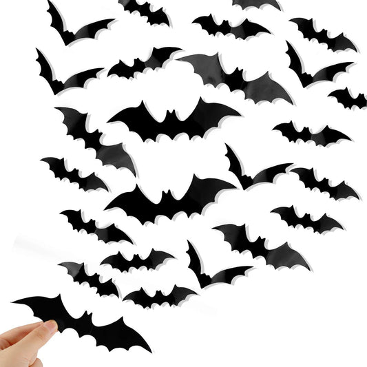 120 Pcs 3D Bat Halloween Decoration Stickers for Home Decor 4 Size Waterproof Black Spooky Bats