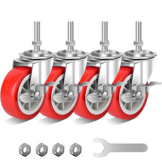 Stem Casters Swivel Wheels with Brake 3/8" -16 x 1-1/2" (Stem Diameter 3/8" Stem Length 1-1/2"
