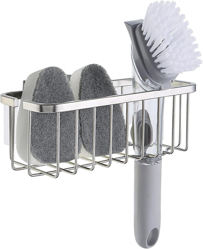 Deluxe Kitchen & Bathroom Sink Sponge Holder Organizer with Adhesive Mount Additional Suction Cup