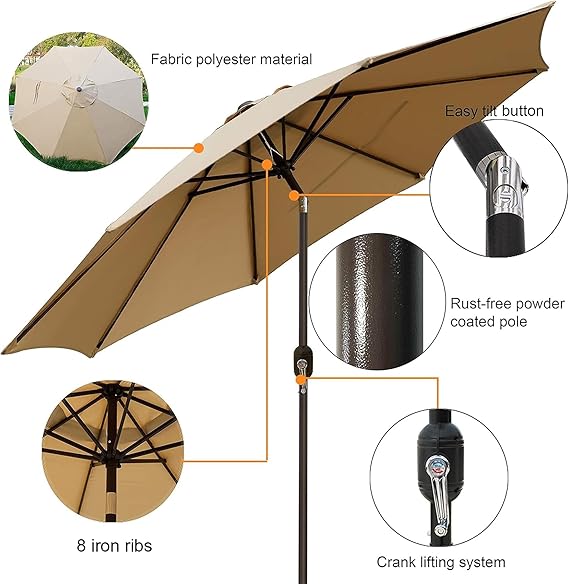 Outdoor Patio Umbrella Outdoor Table Umbrella Yard Umbrella Market Umbrella with 8 Sturdy Ribs