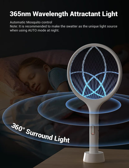 4000V Bug Zapper Racket Dual Modes Mosquito Killer with Purple Mosquito Light Rechargeable