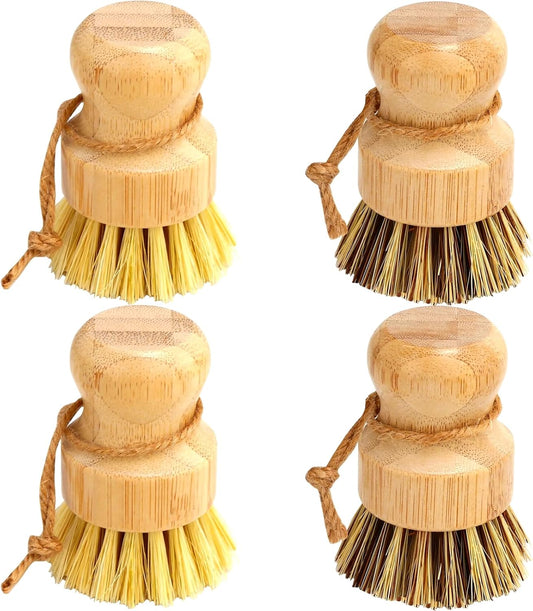 4 Pcs Palm Wooden Dish Scrubber Brush Dish Brushes Durable Wood Dishes Scrub Brush