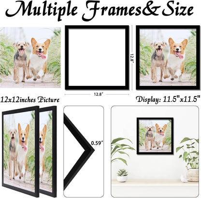 Set of 2 Black Square Photo Frames High Transparent Wall Gallery Desktop Horizontal Vertical