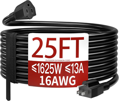 Outdoor Extension Cord Waterproof Weatherproof & Flame Retardant Black 3 Prong Power Cord Outside for Lawn & Garden