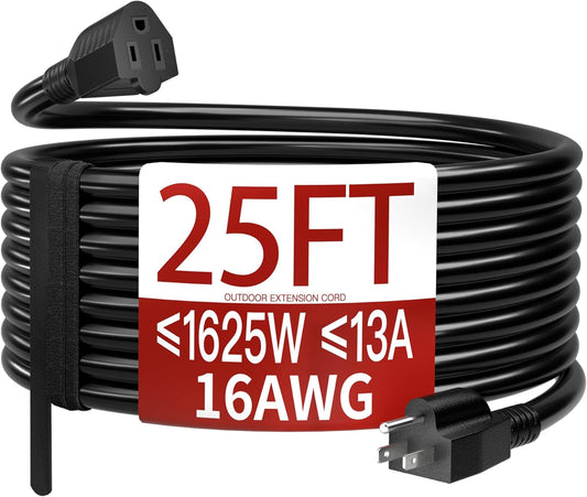 Outdoor Extension Cord Waterproof Weatherproof & Flame Retardant Black 3 Prong Power Cord Outside for Lawn & Garden