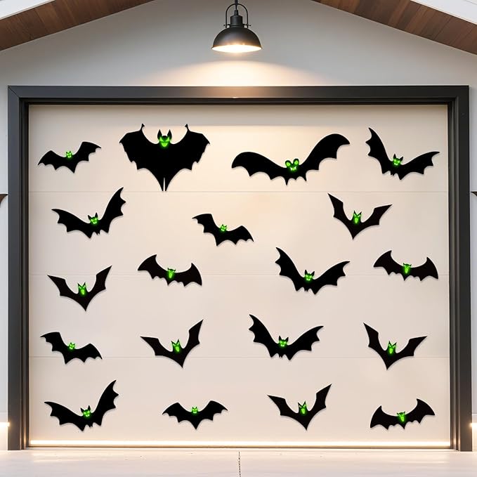 Magnetic Bats for Garage Door Decorations with Glowing Eye Stickers Fridge