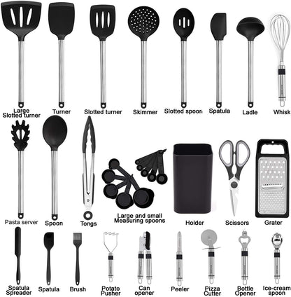 Silicone Cooking Utensils 33 Kitchen Gadgets & Spoons for Nonstick Cookware