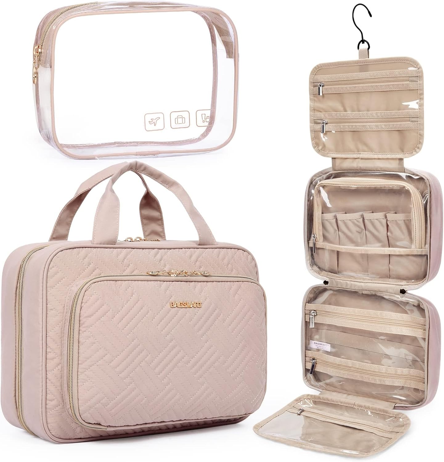 Bag Hanging Travel Makeup Organizer with TSA Approved Transparent Cosmetic Bag Makeup Bag