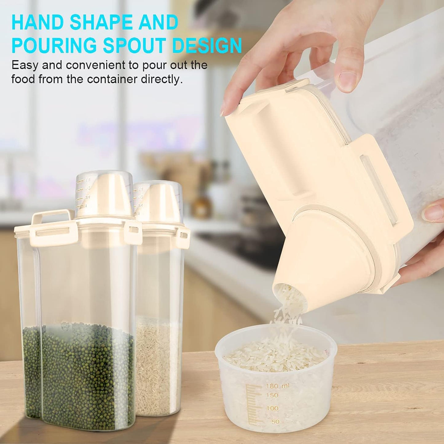 Food Storage Containers BPA Free Plastic Storage Bin Dispenser with Pourable Spout Measuring cup for Cereal
