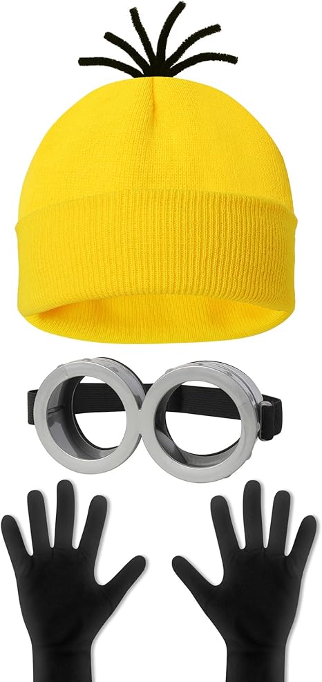 3 Pcs Costume Accessories Adult Goggles Glasses Yellow Beanie/Gloves for Men Women Cosplay