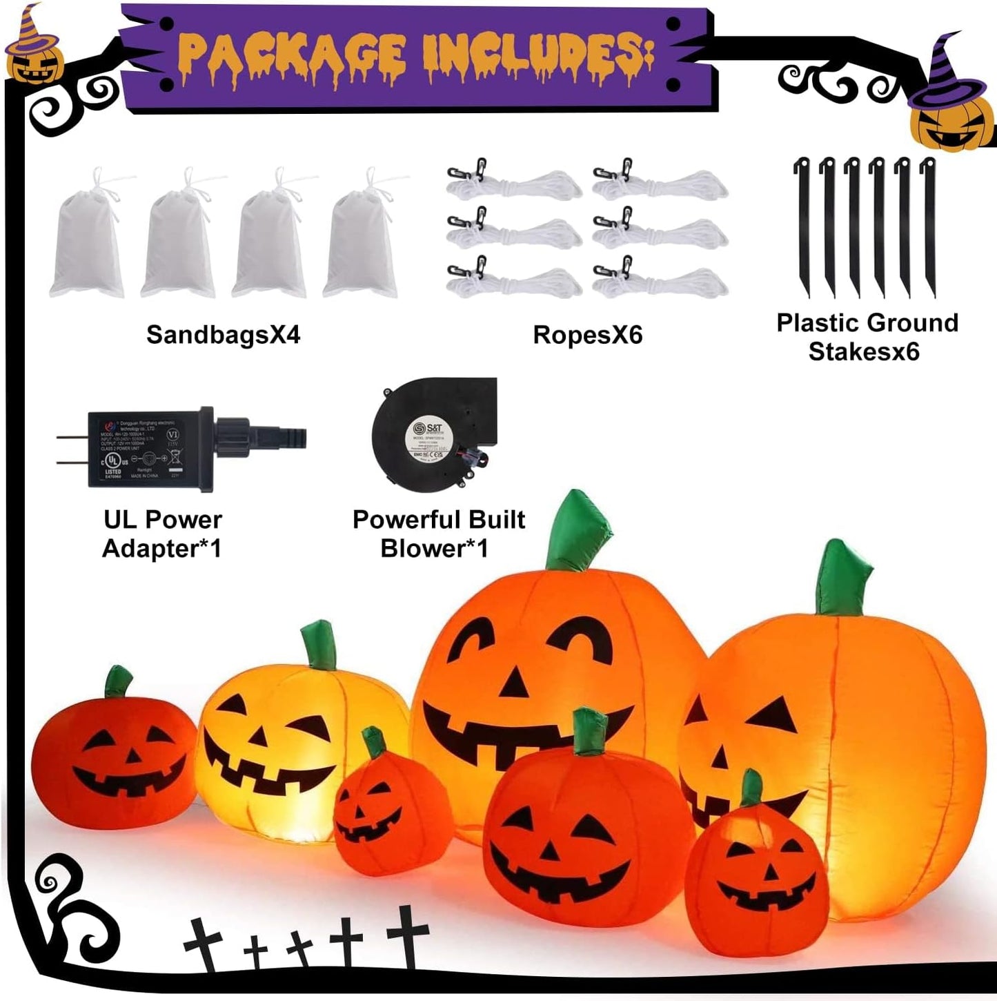 7.5 Ft Pumpkin Decoration-Lighted Halloween Inflatable Pumpkin for Home Yard Garden