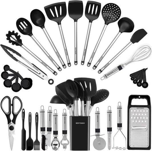 Silicone Cooking Utensils 33 Kitchen Gadgets & Spoons for Nonstick Cookware