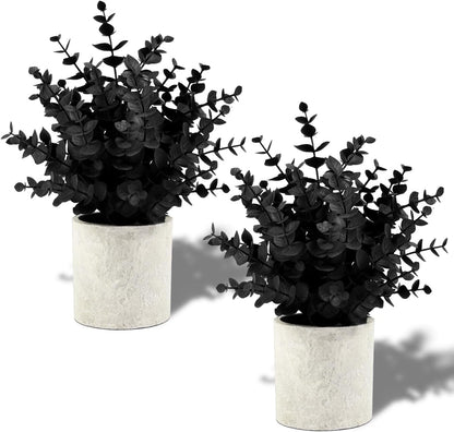 2 Pack Fake Eucalyptus Small Fake Plants Potted Artificial Plants for Halloween Shelf Desk Home Farmhouse