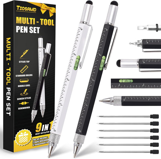 9 in 1 Multitool Pen 2Pcs and Refill 6Pcs Unique Tech Tool Pen from Wife Daughter to Father Boyfriend Husband on Christmas Birthday