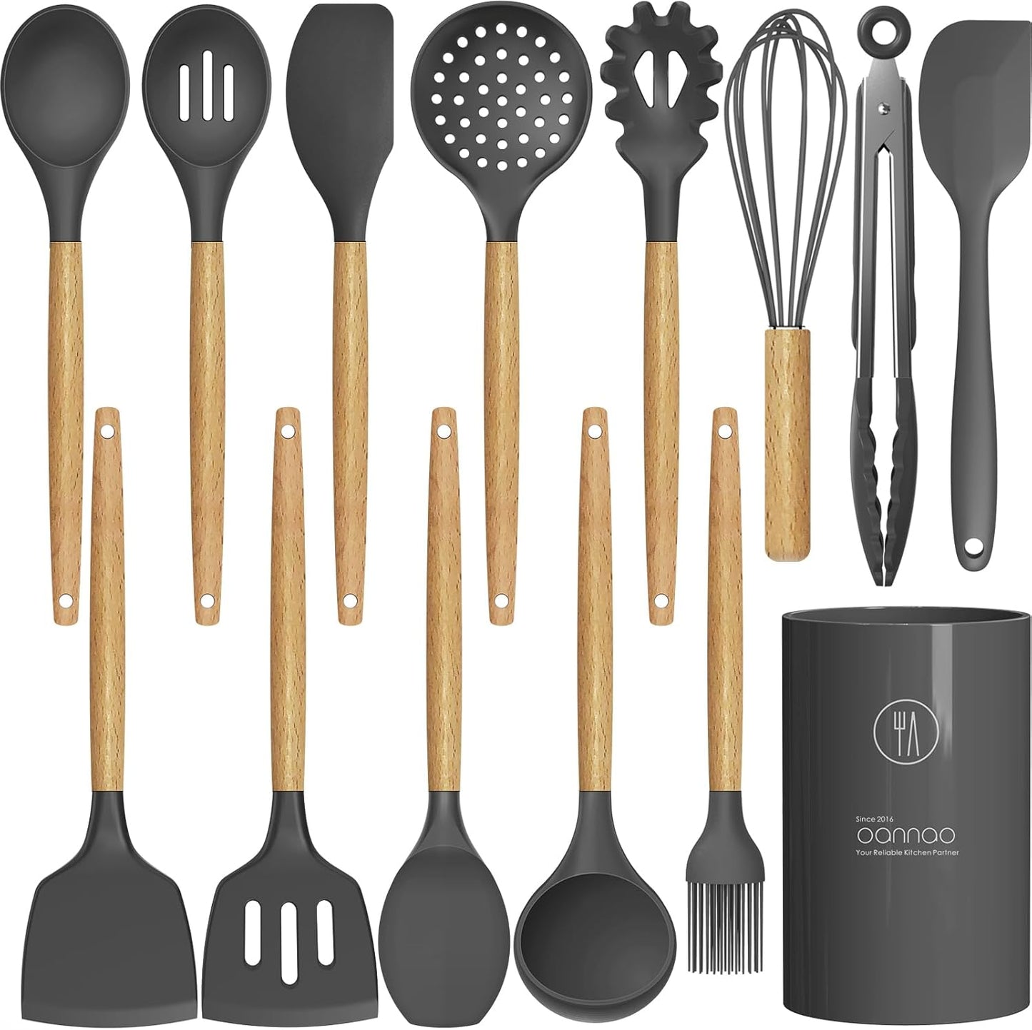 Kitchen Utensil Set 446°F Heat Resistant Silicone Kitchen Utensils Set Spatula Turner Tongs