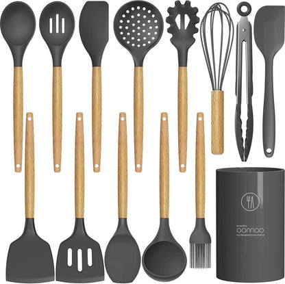 Kitchen Utensil Set 446°F Heat Resistant Silicone Kitchen Utensils Set Spatula Turner Tongs