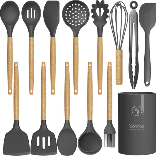 Kitchen Utensil Set 446°F Heat Resistant Silicone Kitchen Utensils Set Spatula Turner Tongs