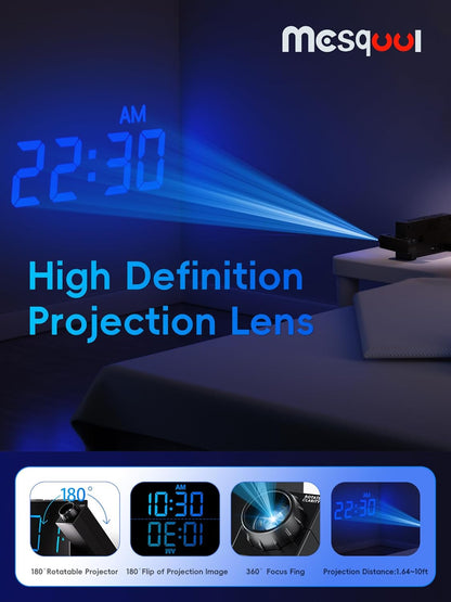 Alarm Clocks for Bedrooms  Large LED Display 180° Rotatable Projector 5-Level Dimmer,USB Charger