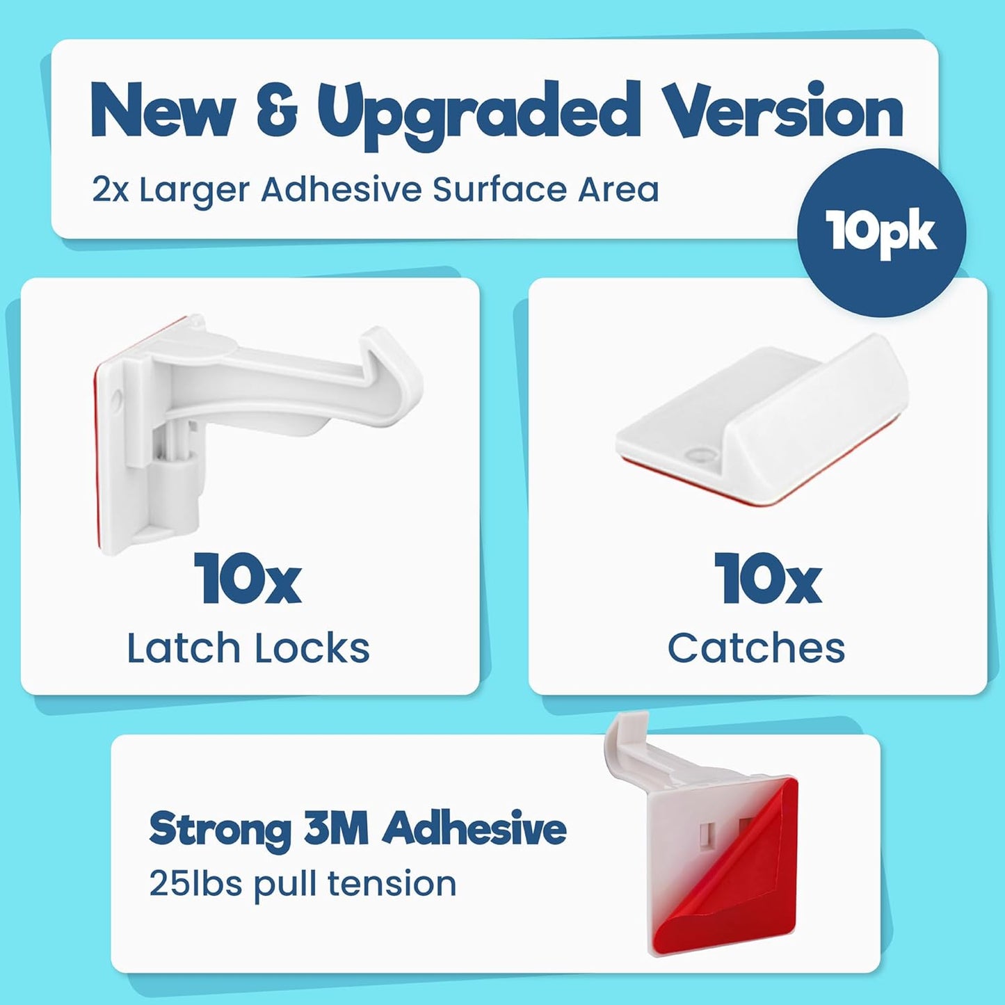 Invisible Baby Proofing Cabinet Latch Locks (10 Pack)  No Drilling or Tools Required for Installation