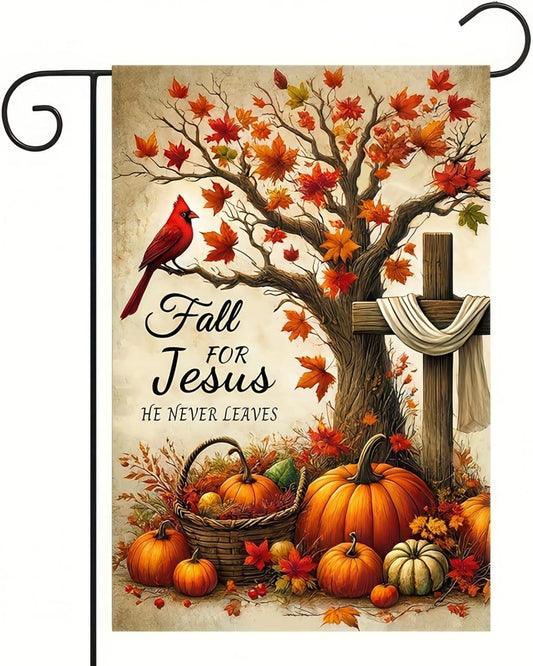 Garden Flag Autumn Christian Decoration Pumpkin Cross Design Yard Farmhouse