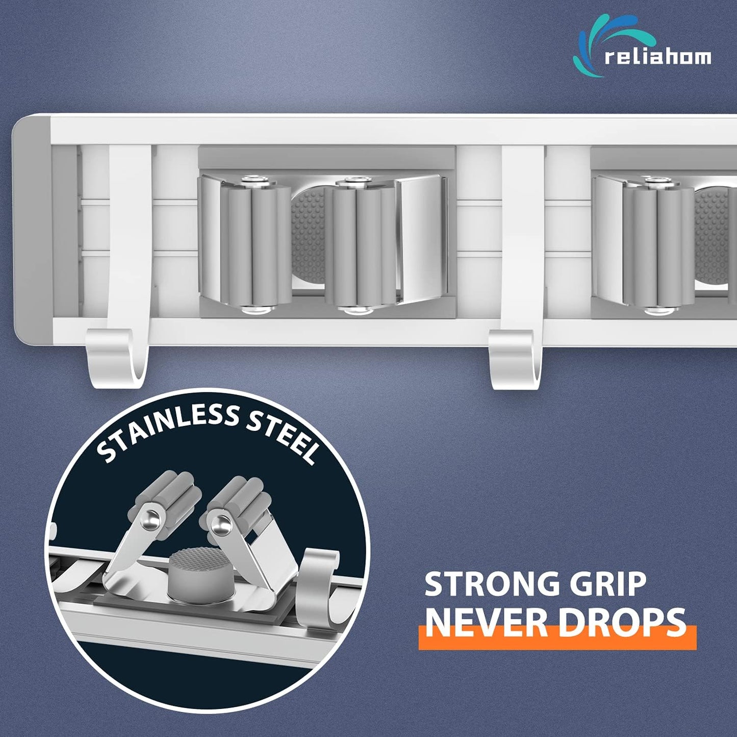 4 Racks with 5 Hooks Silver Mop Storage Tool Racks Broom Hanger Tool Organizer for Garage Kitchen