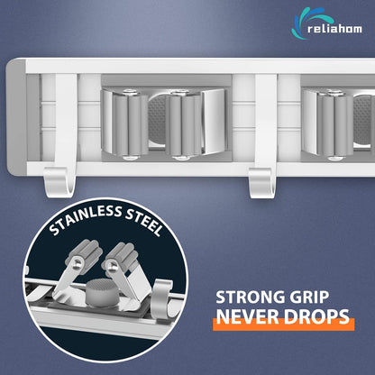 4 Racks with 5 Hooks Silver Mop Storage Tool Racks Broom Hanger Tool Organizer for Garage Kitchen