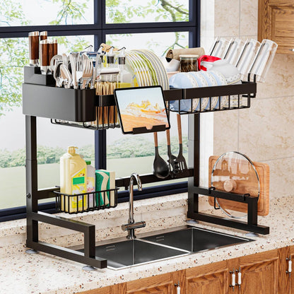Dish Drying Rack Expandable Height Length Snap-On Design Large Dish Drainer Storage Counter Organizer