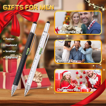 9 in 1 Multitool Pen 2Pcs and Refill 6Pcs Unique Tech Tool Pen from Wife Daughter to Father Boyfriend Husband on Christmas Birthday