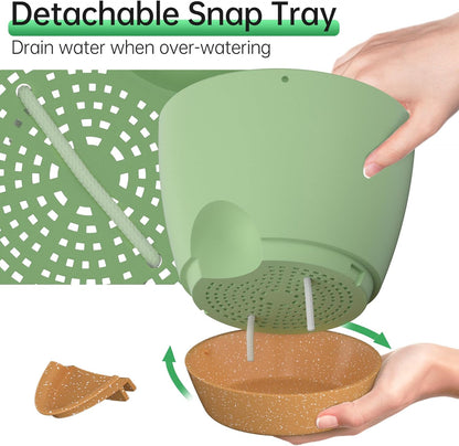 2 Pack Self Watering Hanging Plant Pots with Drainage Holes and Removable Saucer Plastic Flower