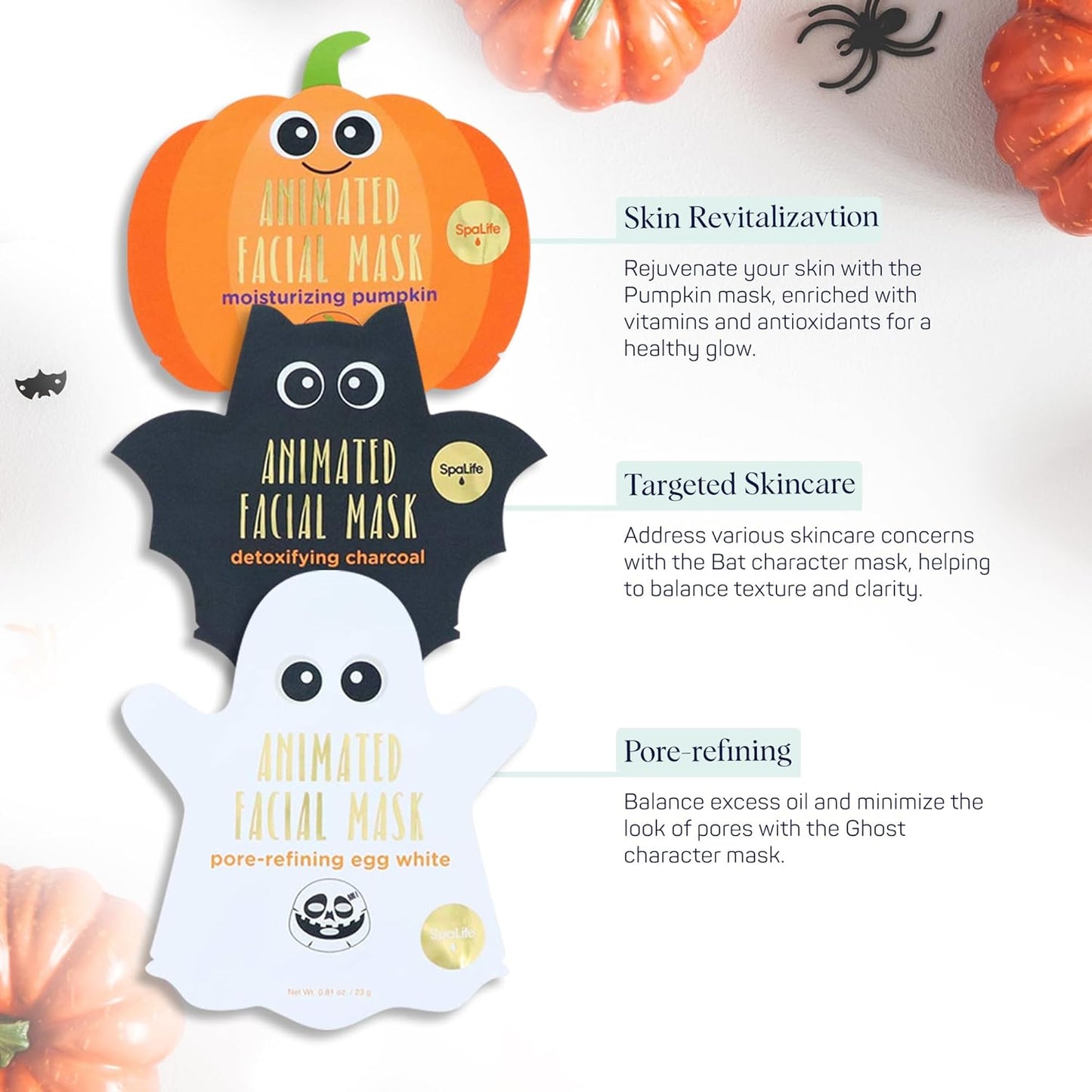 Sheet Bundle  Pumpkin Ghost Bat  Halloween Character Mask Bundle  Face Masks for Skin Care  Moisturizing