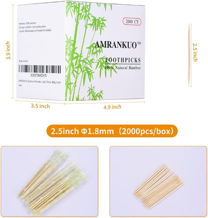 Wooden Toothpicks With Individually Wrapped Package 2000 Count Round Toothpicks Good for Small Appetizer