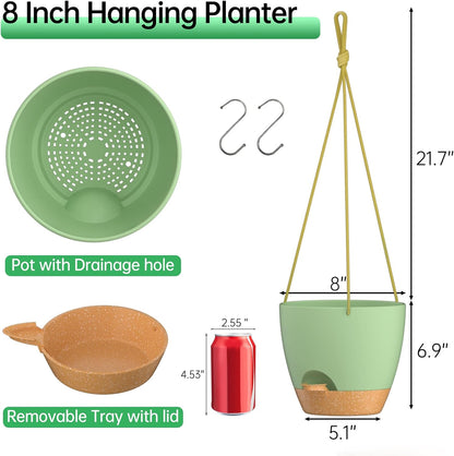 2 Pack Self Watering Hanging Plant Pots with Drainage Holes and Removable Saucer Plastic Flower