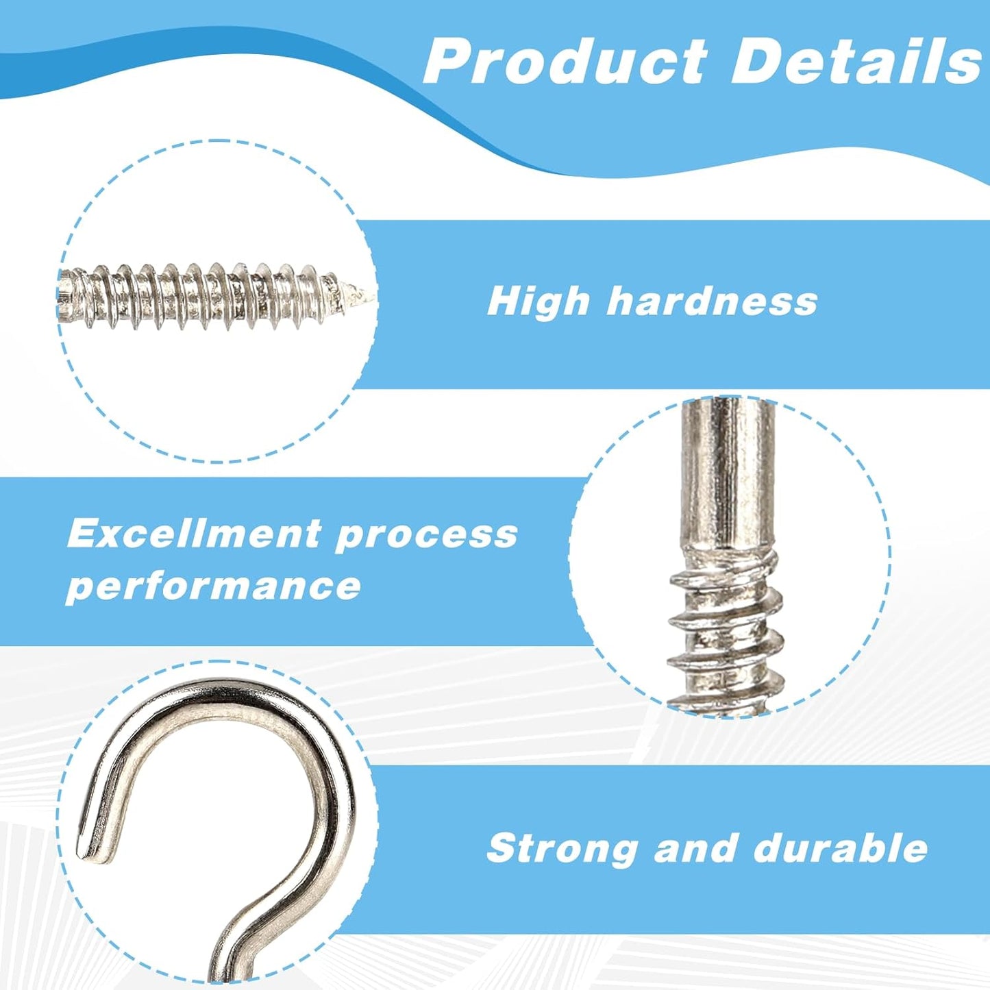 2 Inch Metal Cup Hook Round End Self Tapping Screw Hooks Silver Threaded 304 Stainless Steel Eye Bolt Ceiling