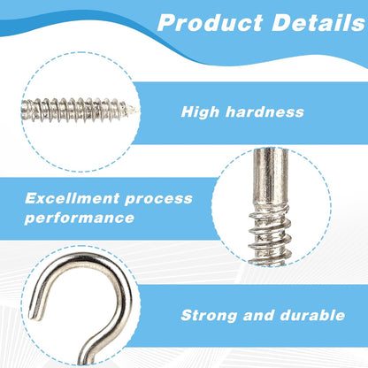 2 Inch Metal Cup Hook Round End Self Tapping Screw Hooks Silver Threaded 304 Stainless Steel Eye Bolt Ceiling